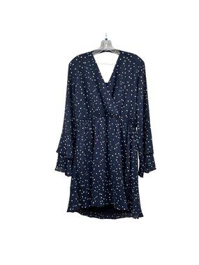 Q&A Star Print Surplice Dress Long Bell Sleeve Navy/White Size XL